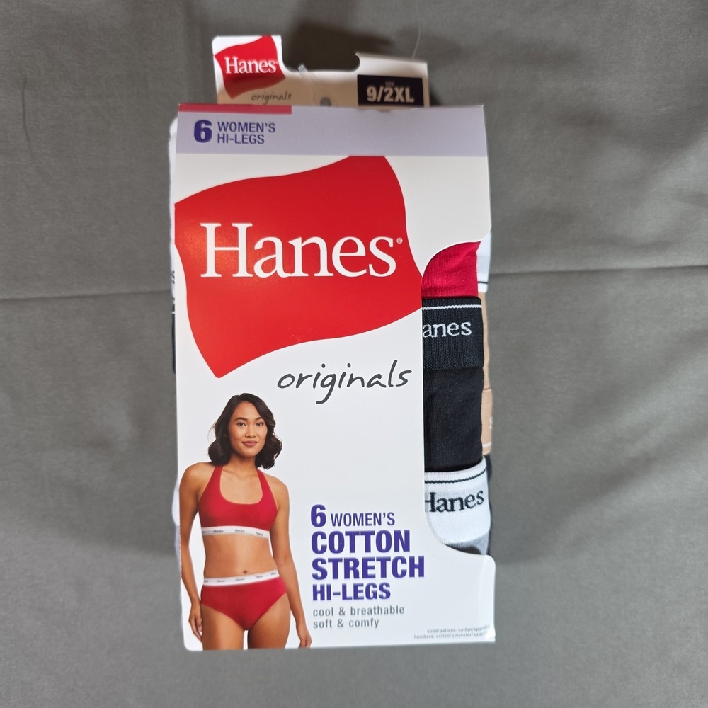 Hanes Originals Women's Hi-Leg Panties Cotton Stretch Size 9/2XL Multi-Pack 6